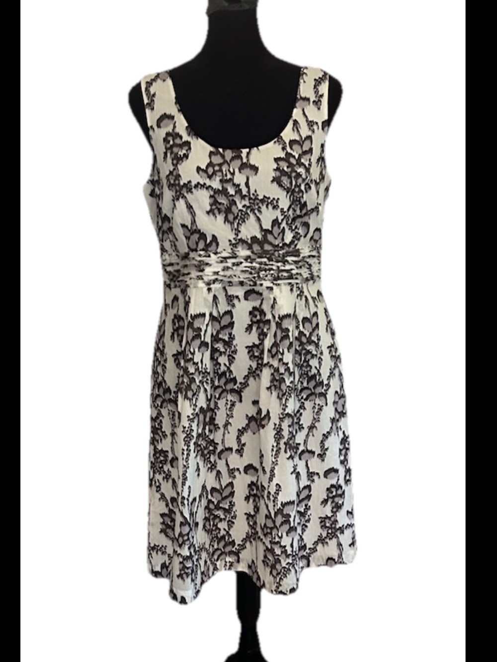 LOFT White Sleeveless Mini Dress with Black Floral Lace-Effect